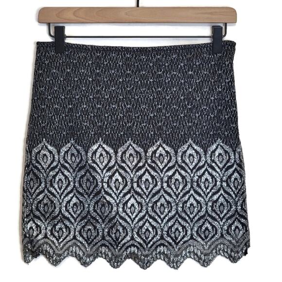 Free People Lace Overlay Metallic Mini Skirt Black Silver Glam Party Night Out 2 - Picture 1 of 13